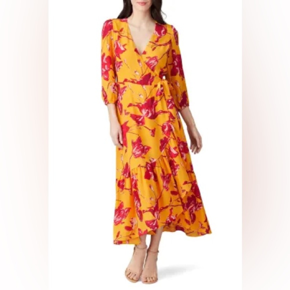 Color Me‎ Courtney Yellow Orchid Wrap Dress